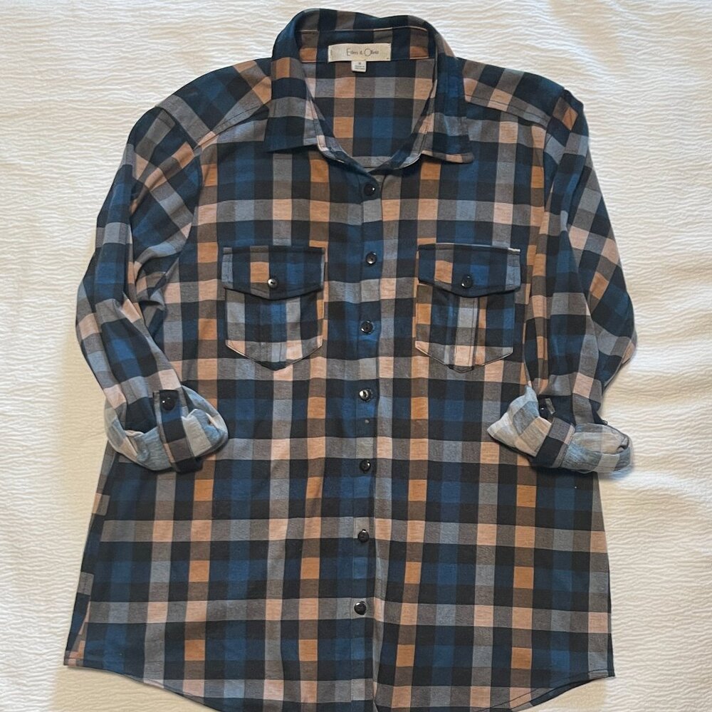 Blue and Tan Plaid Shirt